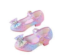 Girls Princess Shoes Children's High Heels Rainbow Girls' Princess Leather Shoes Bow Student Performance Crystal Shoes(27(insole17cm)) Pink