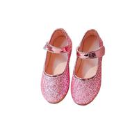Girl's Princess Shoes Glitter Round Toe Spring Luxury Flat Shoe Party Solid Color Stylish Hook-Loop Shallow Shoe(Pink,36-insole22.2cm)