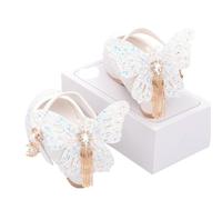 Girls Princess Shoes Kids Shoes Fashion Fringed Butterfly Knot Girls Princess Shoes Casual Glitter Children High Heel Student Dance Shoes(White,34)