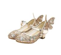 Girls Princess Shoes Princess Butterfly Leather Shoes Kids Diamond Bowknot High Heel Children Girl Dance Glitter Shoes Fashion Girls Party Dance Shoe(Gold,36)