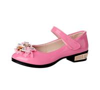 Girls Princess Shoes Rhinestone Bowknot Leather Shoes Non-Slip Soft Soles Mary Jane Festive Dress Shoes for Carnival Party Wedding Ballerina Kids Evening Shoes, pink, 30