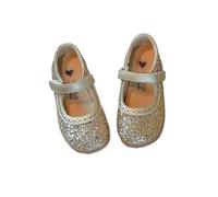 Girl's Princess Shoes Sequins Glimmer Gold Sliver Party Flat Round Toe Autumn Stylish Shoe(Gold,27-insole16.6cm)