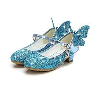 Girls Princess Shoes Toddlers Sequin Sweet Bows Sandals Little Girls Party Pumps Sparkle Wedding Dress Shoes Blue 12.5UK Child