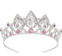 Girls Princess Tangled Crystal Rhinestone Cosplay Tiara Headband Crown For Prom Halloween Birthday Costume Party (Silver Pink)