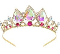 Girls Princess Tangled Crystal Rhinestone Cosplay Tiara Headband Crown For Prom Halloween Birthday Costume Party (Gold Red)