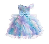 Girls Princess Tutu Dress Tulle Tiered Lace Dresses One Shoulder Colorful Cute Bow Gown Birthday Wedding Party Pageant Bridesmaid Dress (Sky Blue, 3-4 Years)