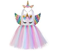 Girls Princess Unicorn Dress Up Kids Ballet Tutu Tulle Dresses Flowers Rainbow Dressing Up Wedding Party Halloween Christmas Fancy Up, Multicoloured, XL (7 - 8 years)