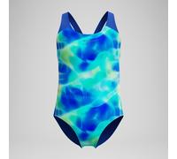 Speedo Girls Allover Printed Splashback Swimsuit - Blue/Green - Age 9-10