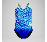 Speedo Girls Print Splashback Swimsuit Swimming Costume Deep Sapphire/Pale Clover Size 7-8 Years