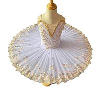 Girls Professional Ballet Costume Ballerina Ballet Tutu For Girl Princess Pancake Tutu Dance Ballet Dress,White,130CM