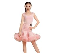 Girls Professional Latin Dance Dress Split Dancing Costume Dancewear Ballroom Stage Performance Costume Tango Cha Cha Salsa Competition Skirt,Pink,130