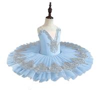 Girls Professional Tutu Ballet Dress Embroidered Puffy Skirt Swan Lake Pancake Ballerina Costumes for Child Kids,Blue,150
