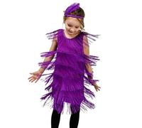 Girls Prom Dresses Ballet Flapper Fringe Latin Dance Dress Sequin Dress for Kids Tassel Tango Dress Ballroom Costume Jazz Girls Dancewear Party Costumes 4-12 Years (Purple, 10-12 Years)