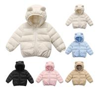 Girls Puffer Jacket, Boys Winter Down Jacket Warm Thickened Fleece Lined Hooded Zip Up Coat for Outdoor Play and Daily Use (#2-Light Blue, 2-3 Years)