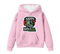 Girls Pullover Hoodie Sweatshirt Happy First Day of School Print Clothes Long Sleeve Hooded Lightweight Top Loose Fit Comfort Hoodies Warm Oversized Sport Sweatshirt for Running Walking 10-11 Years