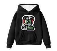Girls Pullover Hoodie Sweatshirt Happy First Day of School Print Clothes Long Sleeve Hooded Lightweight Top Loose Fit Comfort Hoodies Warm Oversized Sport Sweatshirt for Running Black 9-10 Years