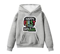 Girls Pullover Hoodie Sweatshirt Happy First Day of School Print Clothes Long Sleeve Hooded Lightweight Top Loose Fit Comfort Hoodies Warm Oversized Sport Sweatshirt for Running Grey 9-10 Years