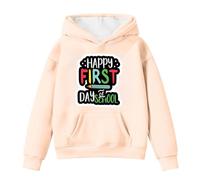 Girls Pullover Hoodie Sweatshirt Happy First Day of School Print Clothes Long Sleeve Hooded Lightweight Top Loose Fit Comfort Hoodies Warm Oversized Sport Sweatshirt for Running Beige 9-10 Years