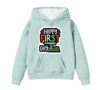 Girls Pullover Hoodie Sweatshirt Happy First Day of School Print Clothes Long Sleeve Hooded Lightweight Top Loose Fit Comfort Hoodies Warm Oversized Sport Sweatshirt for Mint Green 10-11 Years