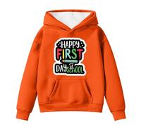 Girls Pullover Hoodie Sweatshirt Happy First Day of School Print Clothes Long Sleeve Hooded Lightweight Top Loose Fit Comfort Hoodies Warm Oversized Sport Sweatshirt for Running Orange 9-10 Years