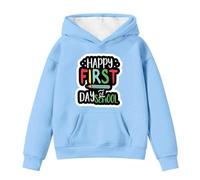 Girls Pullover Hoodie Sweatshirt Happy First Day of School Print Clothes Long Sleeve Hooded Lightweight Top Loose Fit Comfort Hoodies Warm Oversized Sport Sweatshirt for Sky Blue 10-11 Years