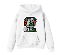 Girls Pullover Hoodie Sweatshirt Happy First Day of School Print Clothes Long Sleeve Hooded Lightweight Top Loose Fit Comfort Hoodies Warm Oversized Sport Sweatshirt for Running White 10-11 Years