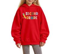 Girls Pullover Hoodie Sweatshirt Solid Colour Second Grade Printed Long Sleeve Hoodies Loose Fit Comfort Top Lightweight Baggy Sweatshirts Hooded Basic Sports Running Tops Red 1-2Years