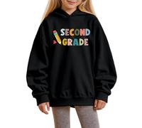 Girls Pullover Hoodie Sweatshirt Solid Colour Second Grade Printed Long Sleeve Hoodies Loose Fit Comfort Top Lightweight Baggy Sweatshirts Hooded Basic Sports Running Tops Black 1-2Years