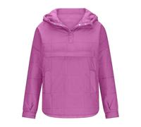 Girls Pullover Puffer Jacket Lightweight Winter Warm Down Thick Long Sleeve Quilted Hoodies Quarter Button Padded Coats Casual Oversized Hooded Winter Coats Outerwear Warm Coat (Hot Pink, 6-7 Years)