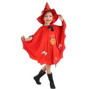 Girls Pumpkin Print Bat Cape Costume with Hat 2 Piece Outfits Halloween Costume for Kids Pumpkin Ghost Cosplay Dress Up Party Set (Red, 1-17 Years)