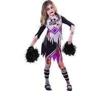 Girls Purple Zombie Cheerleader Halloween Fancy Dress Costume (Age 9-10 Years)