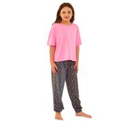 Girls Pyjama Sets PJ's Teens Older Short Long Check Printed Cotton UK Seller - Pink/Grey Hearts - 15 Years