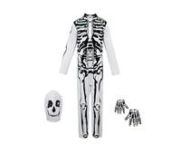 Girls' Pyjama Suits Halloween Skeleton Dinosaur Costume For Boys Scary T Jumpsuit With Bones Print Holiday Party Outfit And Cosplay Apparel(Black,15-16 Years)