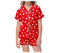 Girls Pyjamas Little Baby Girls Boys Pajamas Set Christmas Satin Silk Kids Short Sleeves Sleepwear 2 Piece Button Down Classic Loungewear Shorts
