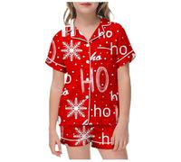 girls pyjamas Little Baby Girls Boys Pajamas Set Christmas Satin Silk Kids Short Sleeves Sleepwear 2 Piece Button Down Classic Loungewear Shorts Red