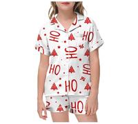 girls pyjamas Little Baby Girls Boys Pajamas Set Christmas Satin Silk Kids Short Sleeves Sleepwear 2 Piece Button Down Classic Loungewear Shorts White