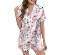 Girls' Pyjamas, Pyjama Set, Two-Piece Short Sleepwear with Buttons, Turn-Down Collar, Sleepwear, Comfortable, Casual, Short Sleeve Sleepshirt and Sleep Shorts, Print Summer