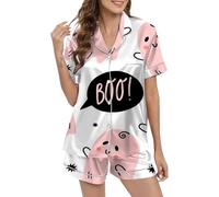 Girls' Pyjamas, Pyjama Set, Two-Piece Short Sleepwear with Buttons, Turn-Down Collar, Sleepwear, Comfortable, Casual, Short Sleeve Sleepshirt and Sleep Shorts, Print Summer