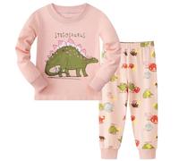Girls Pyjamas Set Cotton Dinosaur Pjs Long Sleeve 2 Piece Outfit Pajamas Children Christmas Clothes for Kids 3-8 Years Pink
