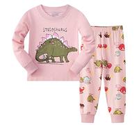 Girls Pyjamas Set Cotton Dinosaur Pjs Long Sleeve 2 Piece Outfit Pajamas Children Christmas Clothes for Kids 3-8 Years Pink