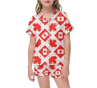 Girls Pyjamas Set,Girls' Canada Day Pajama Set Short Sleeve Button Up Top & Shorts With Pockets Cute Canadian Flag Maple Leaf Print Sleepwear For Kids Toddler Holiday Outfits
