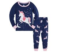 Girls Pyjamas Set Glow in the Dark Unicorn Christmas Toddler Clothes Cotton Sleepwear Cute Nightwear Long Sleeve PJs 2 Piece Outfits for Kids Age 4-5 Years