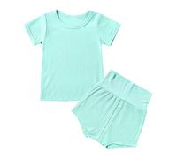 Girls Pyjamas Set Print Floral Pajamas for Kids Comfortable Elegant Breathable Soft Loungewear Lounge Sets Boys Satin Unisex Kid Short Sleeve Mint Green