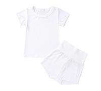 Girls Pyjamas Set Print Floral Pajamas for Kids Comfortable Elegant Breathable Soft Loungewear Lounge Sets Boys Satin Unisex Kid Short Sleeve White