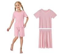 Girls Pyjamas Sets Sommer Cartoon Pjs Nighties Kawaii Print Sleepwear Casual Tops Shirts Pants Nightwear Soft Comfy Short Sleeve Children Outfit Toddler Clothes Pink