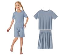 Girls Pyjamas Sets Sommer Cartoon Pjs Nighties Kawaii Print Sleepwear Casual Tops Shirts Pants Nightwear Soft Comfy Short Sleeve Children Outfit Toddler Clothes Navy