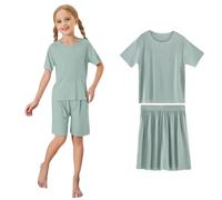 Girls Pyjamas Sets Sommer Cartoon Pjs Nighties Kawaii Print Sleepwear Casual Tops Shirts Pants Nightwear Soft Comfy Short Sleeve Children Outfit Toddler Clothes Green