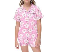 Girls Pyjamas Short Pjs Button Down Satin Comfortable Elegant for Pack of 2 Set Kids Boys Sleepwear 2-8 Years Pink