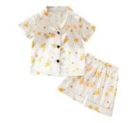 Girls Pyjamas Short Pjs Floral Pajamas Set for Kids Sleeve Pack of 2 Nightwear Soft Comfy Boys Satin Sleepwear Gifts Yellow