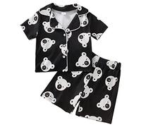 Girls Pyjamas Unisex Kids Silk Pyjama Set Girls Boys Satin Pyjamas Long Sleeve Button Down PJs Soft & Silky Sleepwear for Children Baby Teenage Plaid Sleepwear Cute Sleepsuit (c-Black, 18-24 Months)